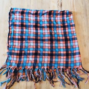 34x34 Inch Square Fringed Check Print Scarf